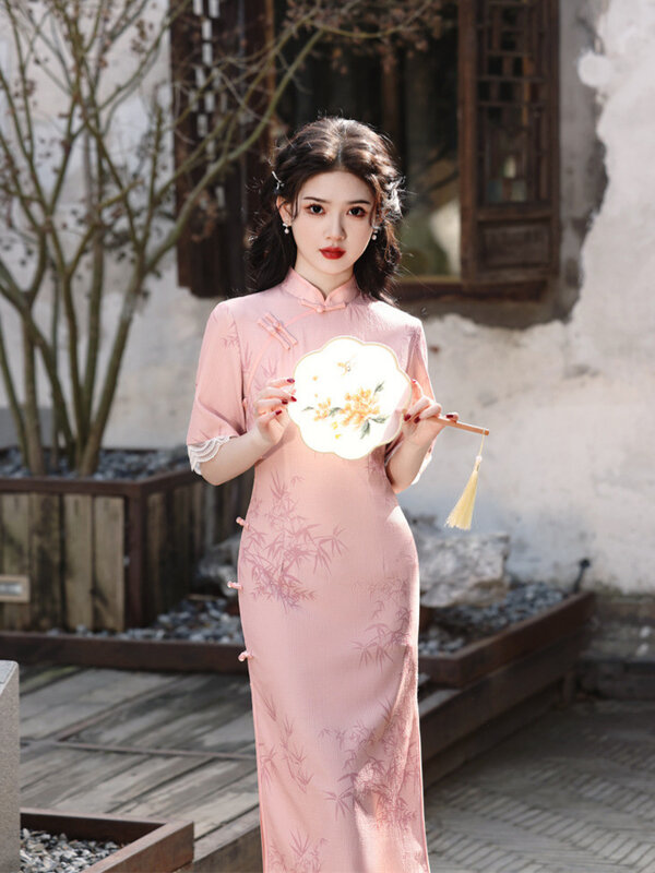 Женское длинное вечернее платье, винтажное платье в китайском стиле, лето 2024