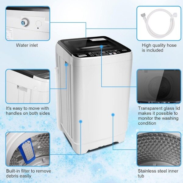 Nictemaw máquina de lavar portátil, lavadora e secadora, secador Combo, dreno bomba, portátil, 2,3 Cu.ft, 10 programas, 17.8lbs