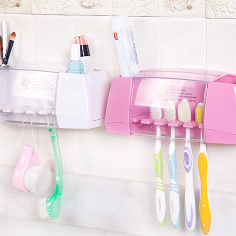 Multifunctional Toothbrush Holder Storage Box Bathroom Cosmetic Accessories Set Creative Strong Sticky Suction Hook Bracket