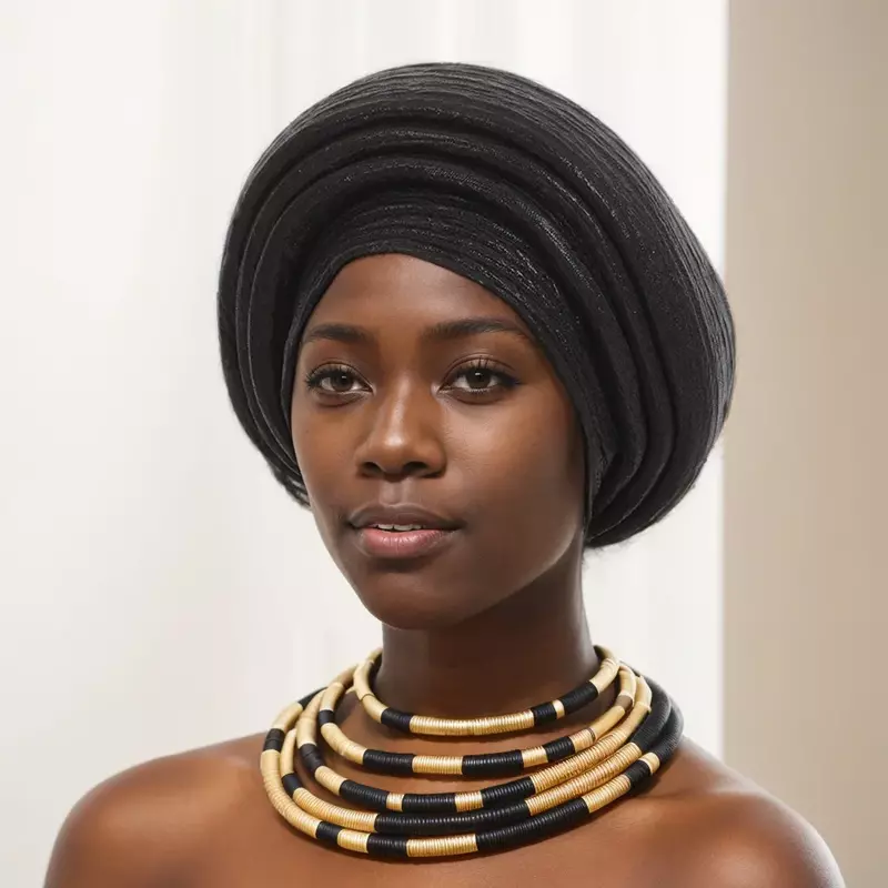 Cravate de Sauna Africaine pour Femme, Chapeau Turban Plissé à Paillettes Fait à la Main, Équipement de ixNigériane