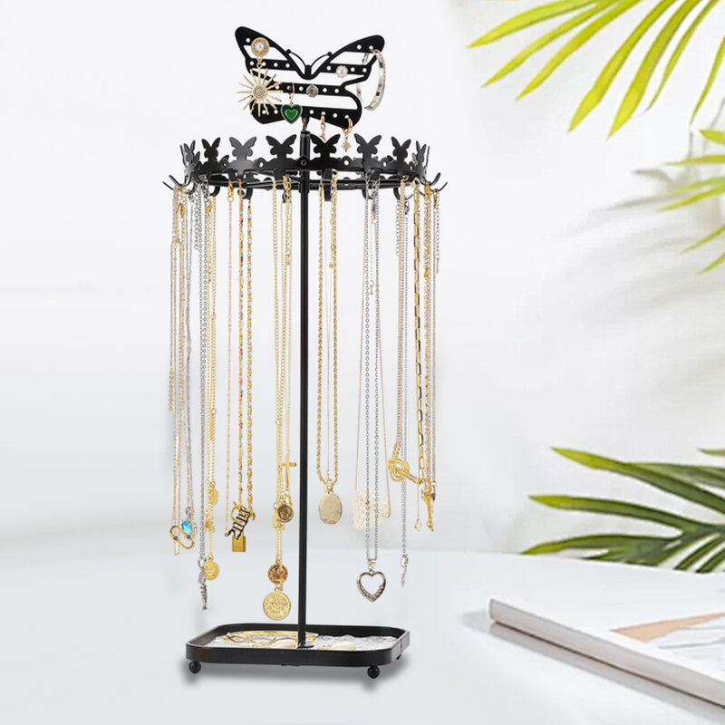 Organizador de joyas giratorio, soporte elegante para exhibición de collares, pulseras, anillos colgantes, tiendas de collares