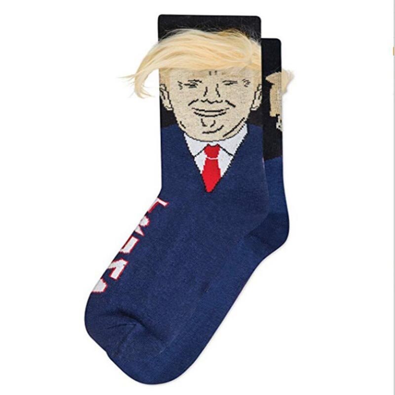 Parodie lustige Präsident Donald Trump Socken mit 3D gefälschten Haar Crew Socken Herren Kompression socken Streetwear Hip Hop