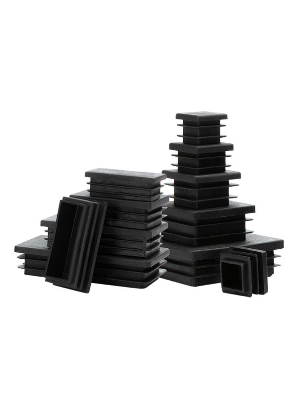 Tapón de tubo cuadrado de plástico negro, 2/4/10 piezas, Tapón de Inserción, 10x10 ~ 100x100mm, marco de cama para muebles de sala de estar