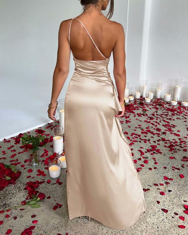 Gaun panjang Bodycon pengiring pengantin wanita, gaun acara Formal belahan tinggi punggung terbuka, gaun pesta malam wanita