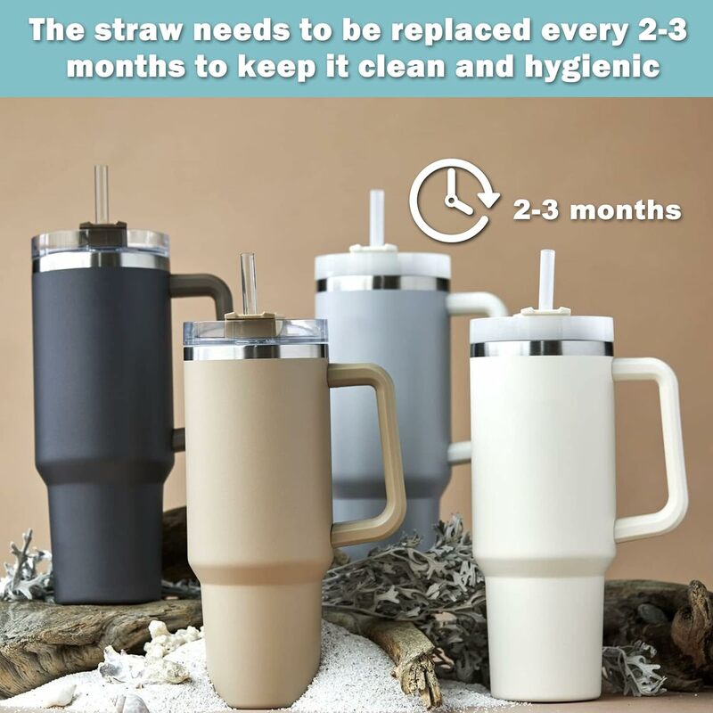 6Pcs 31cm Vacuum Cup Straws with Cleaning Brush for Stanley 40oz Adventure Quencher Insulated Cup Travel Tumbler Reusable Straw