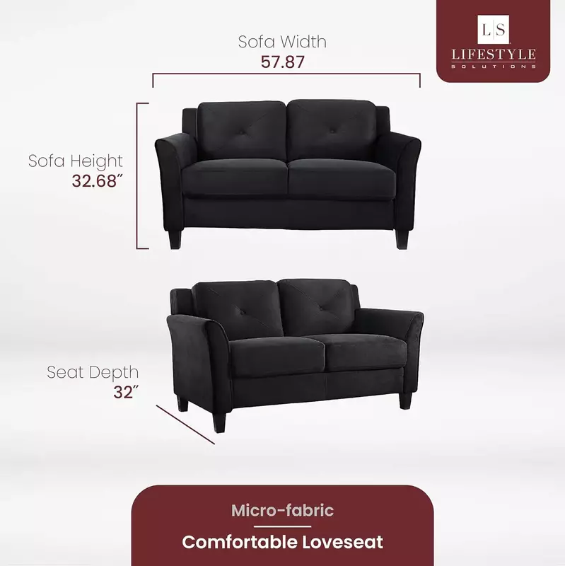 Furniture suppliesLifestyle Solutions Harrington Loveseat, 57.87"x32"x32.68", Black