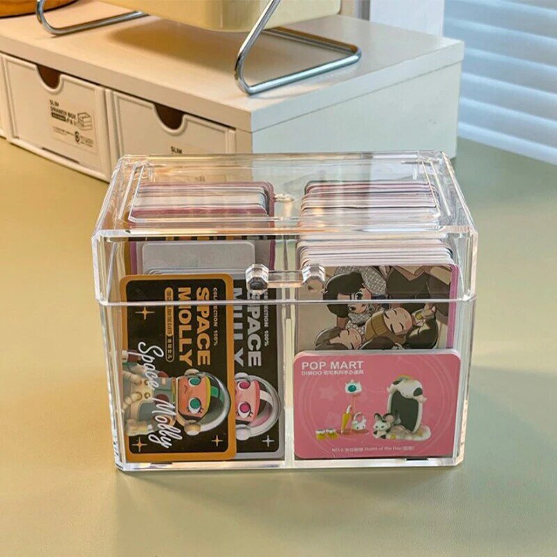 Kotak penyimpanan kartu akrilik transparan, penyangga 400 kartu pos 12x10.5cm, wadah kartu tampilan dengan 2 kompartemen untuk kartu pos/foto
