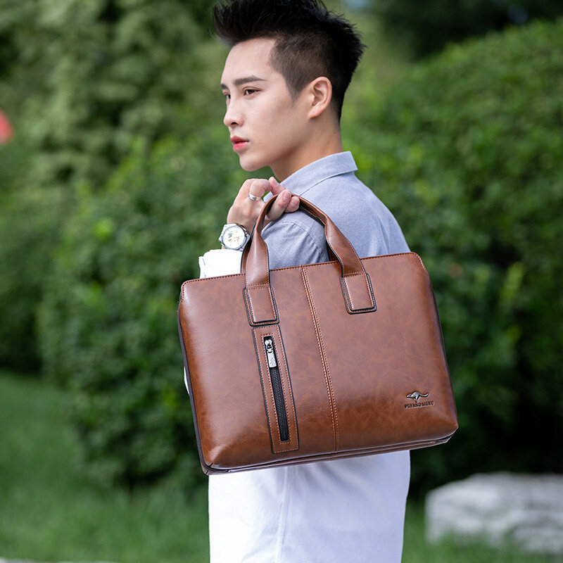Luxury Leather Men's Briefcases Business Handbag Vintage Male Shoulder Messenger Bag Large Capacity Laptop
