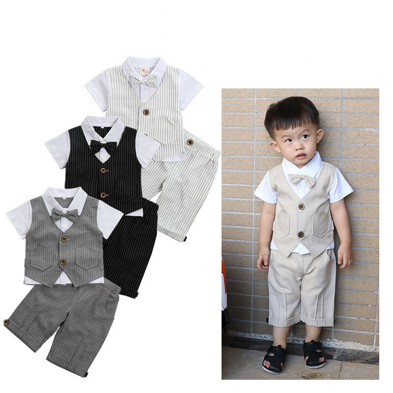 2pcs/1set Baby Boy Suit Newborn Wedding Tuxedo Formal Outfit Set Infant Summer Gentleman Birthday Gift 2pc Clothing