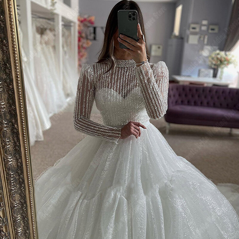 Bohemia A-Line Women Wedding Dresses Bright Lace Printing Bridal Gowns Mopping Length Princess Engagement Vestido De Novias 2024