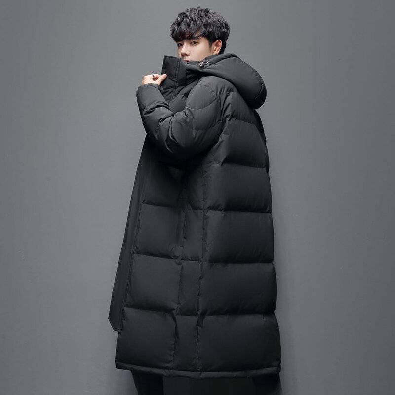 Version coréenne hommes doudoune au dessus du genou épaissir Long canard découverte manteau Couples à capuche chaud hiver amoureux vêtements femmes