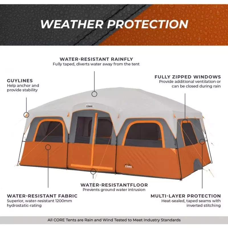 Палатка на 12 человек с сердечником | Большая семейная палатка для кемпинга на открытом воздухе | Портативная палатка с карманом для хранения