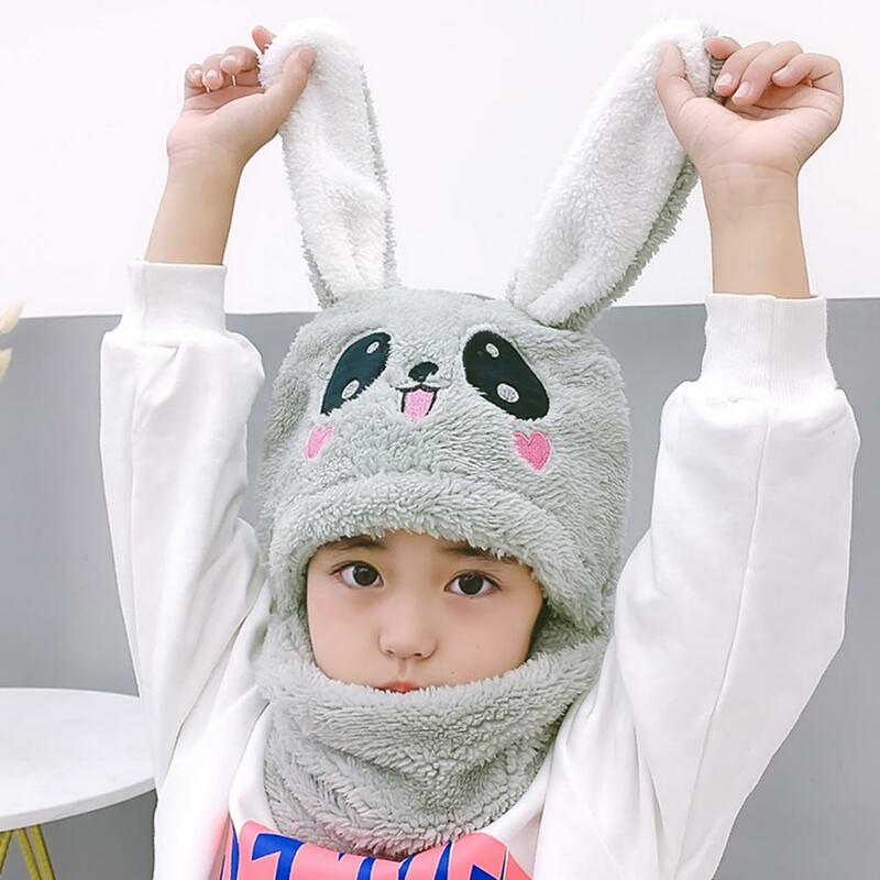 Cute Rabbit Ears Hat for Kids, Toddlers Hat, Keep Warm, Integrated, Thermal, Girls Neck, Warmer Cap for Outdoor, Winter
