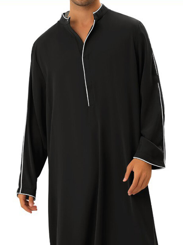 Camicia da uomo lunga araba mediorientale moda scollo a v sciolto Jubba Thobe 2023 primavera estate musulmana maschile Casual semplice Robe