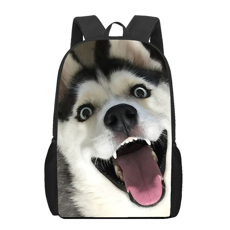 Pies rasy Husky zabawna fajna plecak dla chłopców szkolna z nadrukiem 3D dla dziewcząt nastoletnia torba na książka dla dzieci na co dzień torby na ramię 16 cali