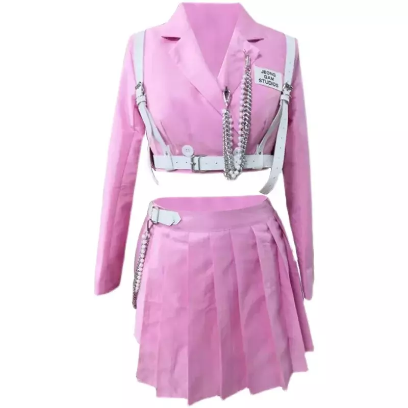 Trajes femininos de dança jazz, terno JK, top e saia, roupas de dança modernas de palco, roupas coreanas, rosa, XS3209
