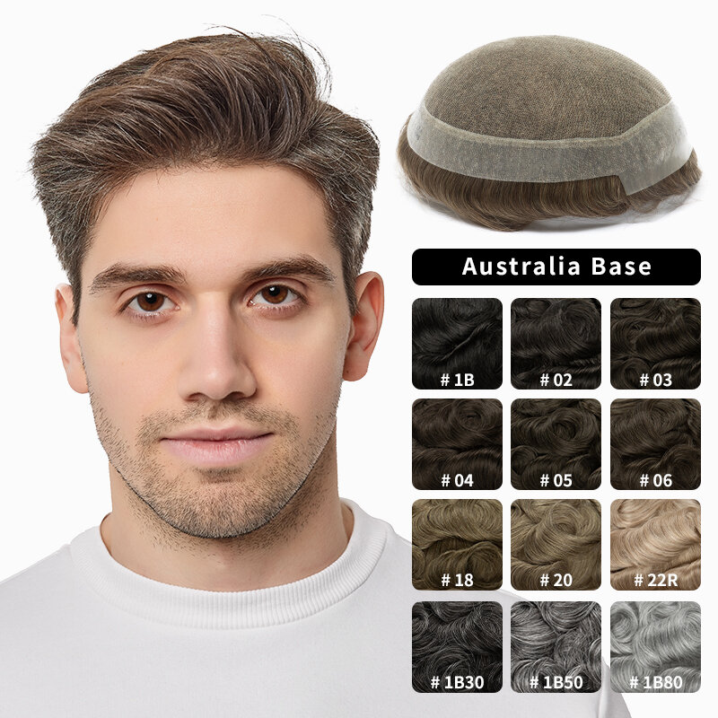 Ludzkie włosy tupecik dla mężczyzn Australia baza szwajcarska koronka naturalna skóra linia włosów męska proteza kapilarna męska peruka trwała System włosów