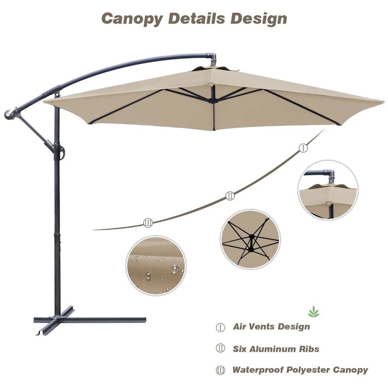 Sombrillas Cantilever Offset de 10 pies con inclinación ajustable, sombrilla colgante para Patio y mercado al aire libre, color Beige