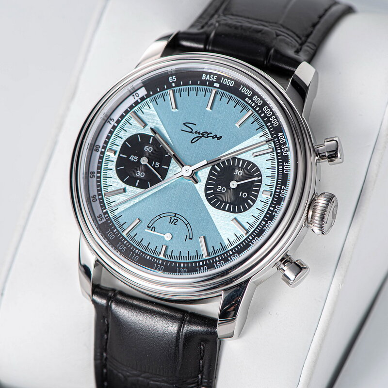 Sugess Pilot Watch Men ST1906 Movement Handwind Chronograph Wristwatches Sapphire Waterproof Hand Wind PowerReserve Luminous V2
