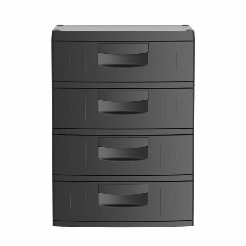 Hyper Tough 4 Drawer Plastic Garage Cabinet 18.7"D x 25.39"W x 35.31"H, Black Matte