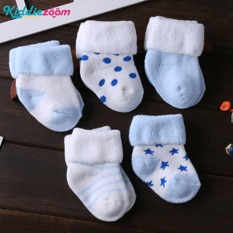 Kiddiezoom-meias unissex antiderrapantes, meias de algodão para meninos e meninas, 0-12 meses, coisas baratas, 5 pares por lote