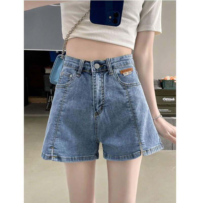 2024 Sommer dünne Jeans shorts mit hoher Taille, lockeres, weites Bein, gespaltene, würzige Mädchen-A-Linien-Hose
