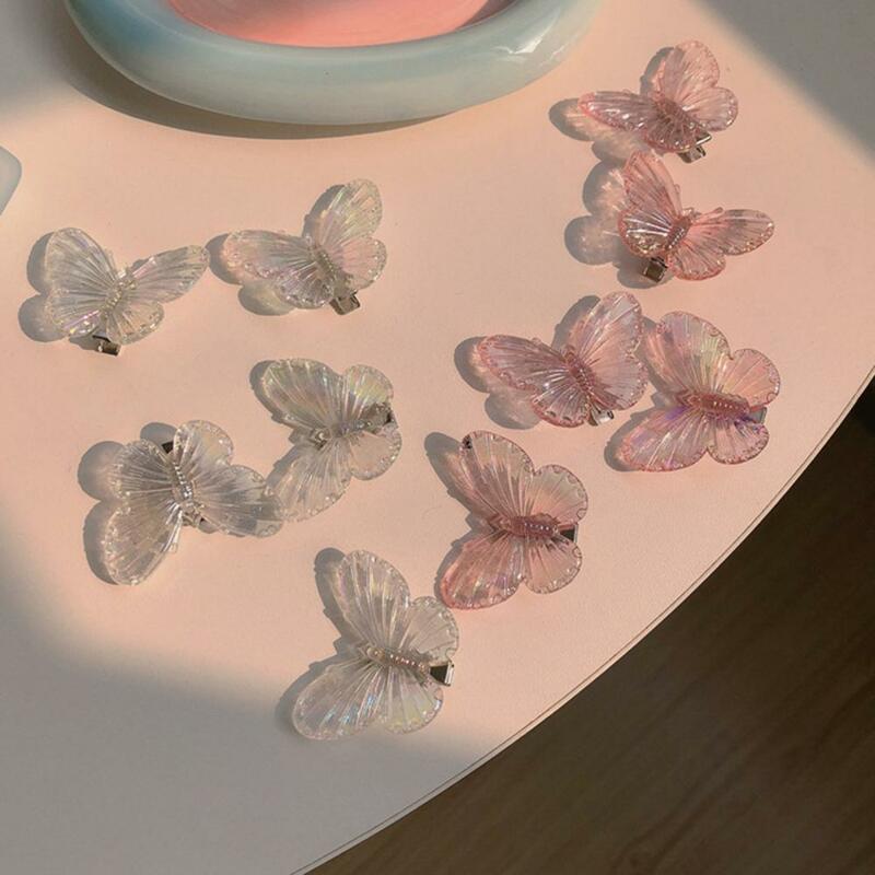 Klip rambut kupu-kupu peri efek 3D jepit rambut gadis manis dekorasi kilap tinggi holografik klip transparan jepit rambut