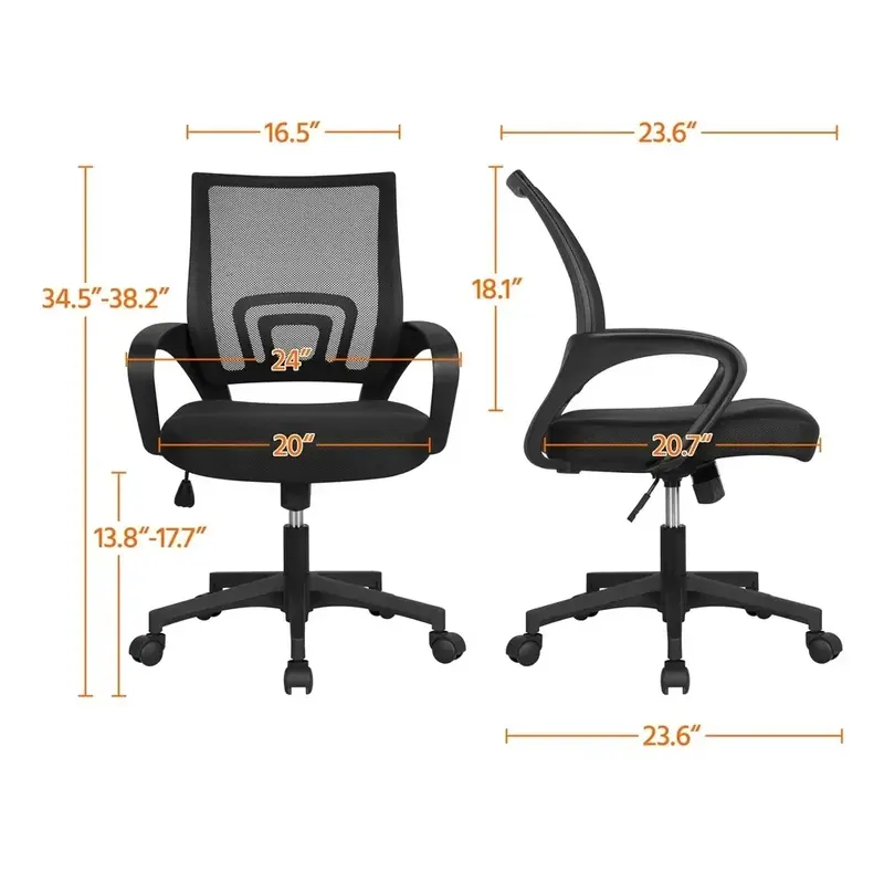 Регулируемое Сетчатое вращающееся офисное кресло со средней спинкой и подлокотниками, черное компьютерное кресло, игровая дешевая подушка