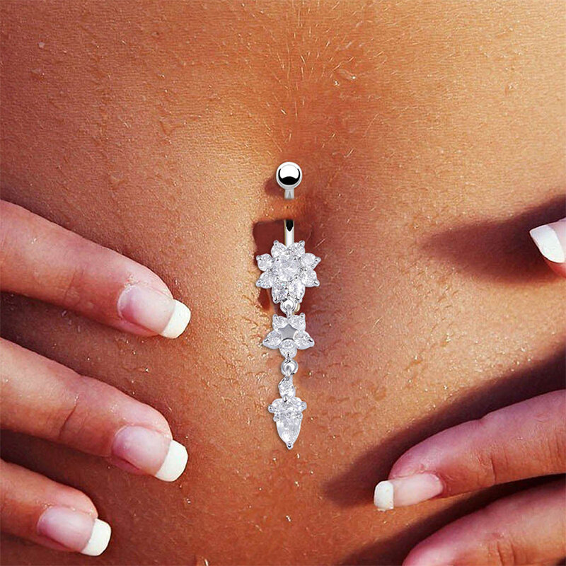 คริสตัล Belly แหวนปุ่ม Navel แหวน Zircon Drop Dangle Belly Piercing เครื่องประดับสำหรับผู้หญิงชายหาด Belly Navel แหวน