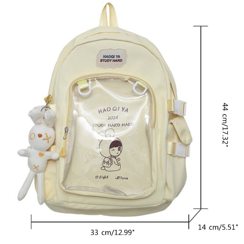 2024 Nova bolsa escolar JK moderna com ornamento removível Mochila nylon mochila