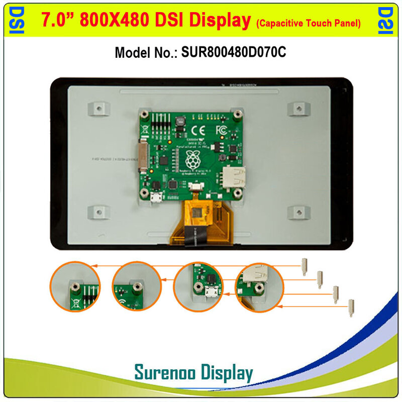 Multi-Touch capacitivo Touch Panel LCD Module Display Monitor de tela para Raspberry Pi, TFT, MIPI, DSI, 7.0 ", 7", 800x480