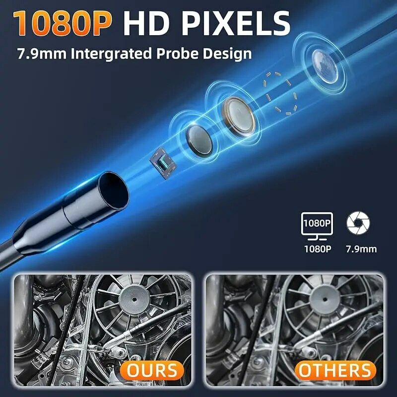 産業用内視鏡カメラ8mm hd1080p 4.3インチipsスクリーン1080pパイプ検査カメラ車修理用ip67防水8 leds