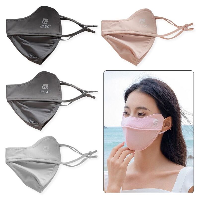 1Pcs Sun Protection Face Mask Durable Driving Anti-UV Face Shield Ice Silk Solid Color Summer Sunscreen Mask