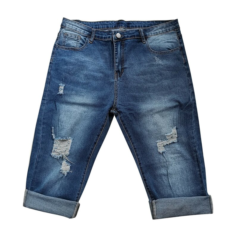Celana Denim wanita musim panas celana Jeans Fit ramping pinggang tinggi seksi dengan saku celana Denim robek Jeans mode baru