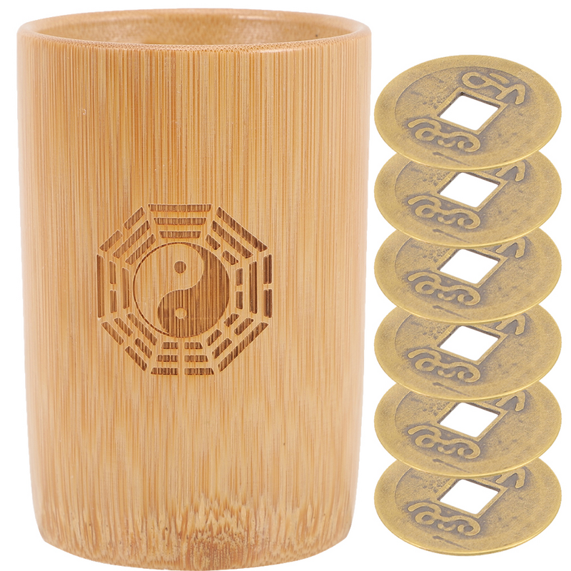 1 Set divinazione moneta di rame secchio di bambù monete Vintage