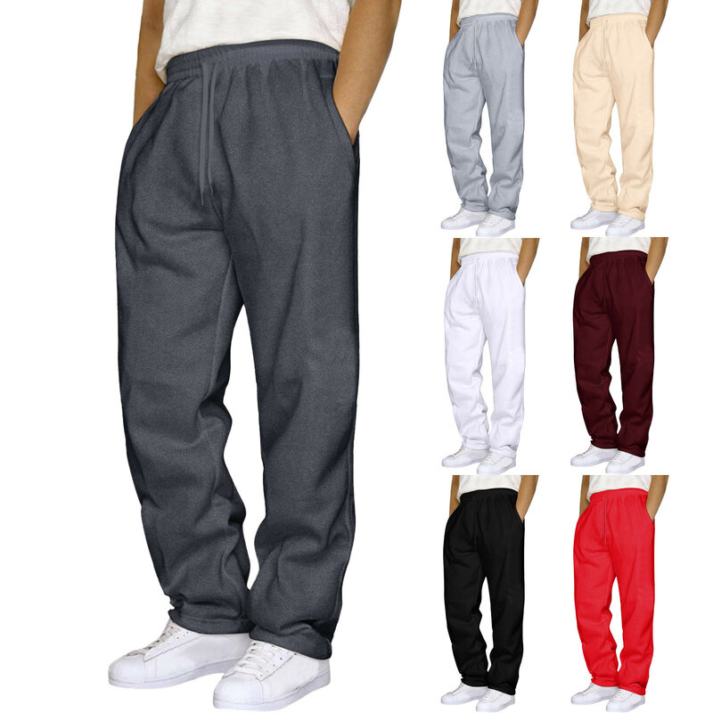 Pantalones de chándal de Color liso para hombre, ropa deportiva informal de Hip Hop con cordones y bolsillo, chándal de entrenamiento, ropa de calle
