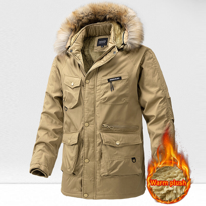 Зимняя мужская куртка, утепленные флисовые куртки, Мужская Уличная одежда, ветровка, парки, пальто со съемным капюшоном, мужская одежда с хлопковой подкладкой