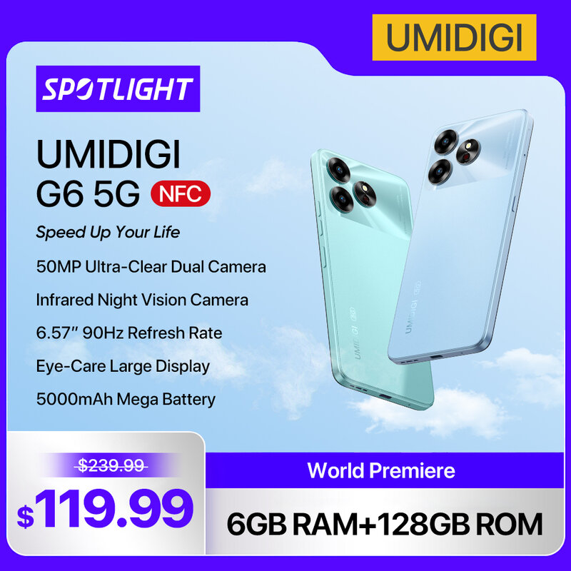 [Мировая премьера] umidigi g6 5g смартфони 5g android 13 dimentity 6100 8-Kern 50mp ultra-klare Dual-Kamera 256GB 6.57 "90Hz