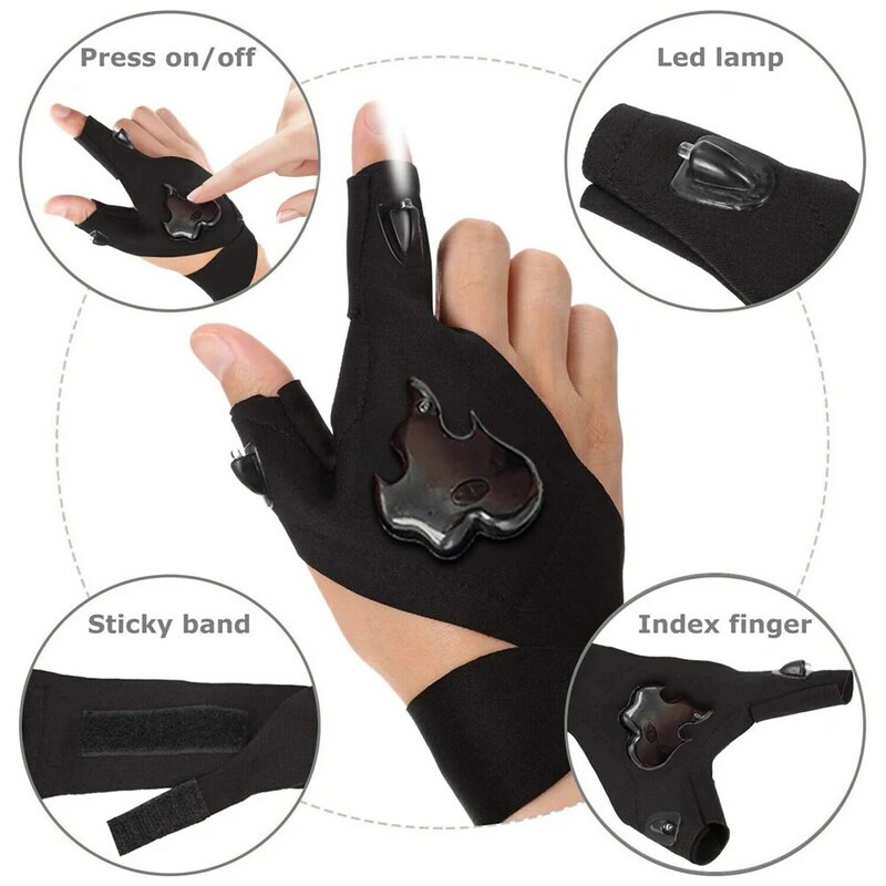 LED Gloves Finger Lamp USB Rechargeable Magic Strap Hands Free Gloves Flashlight Outdoor Waterproof Rescue Repair Night Lighting