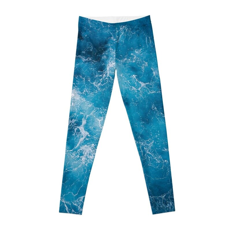 Mallas push up con estampado de olas del océano para mujer, Leggings deportivos para gimnasio y Fitness, color azul