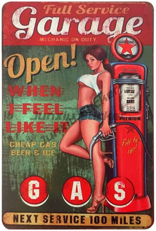 Car Sticker RetroGarage Service Repairs Women Sit On the Green Car Vintage Metal Tin Signs Cafes Bars Pubs Shop Wall Decorative