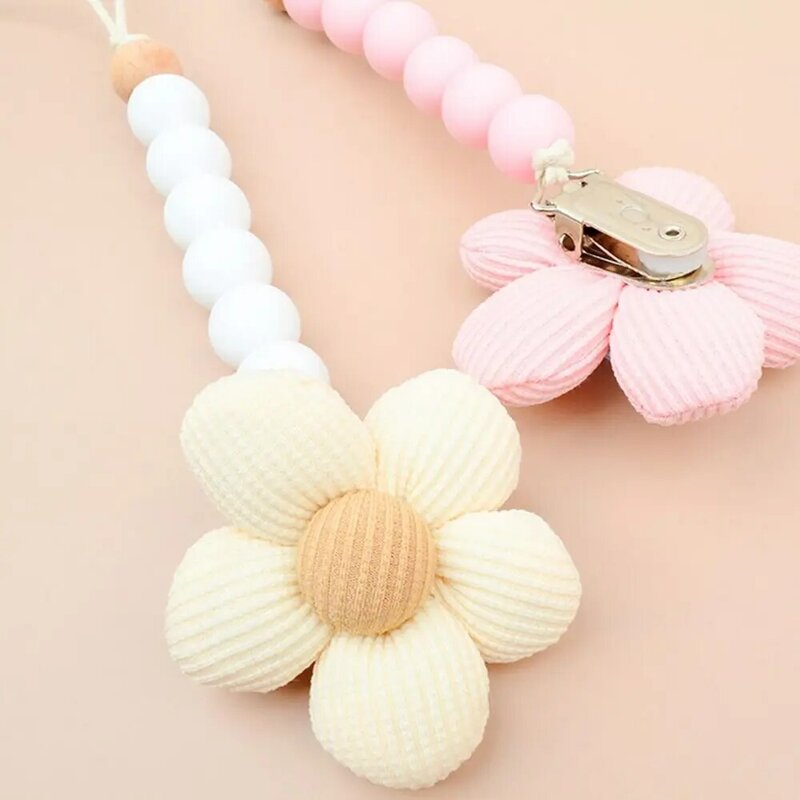 Cartoon Flower Baby Pacifier Chain Adjustable Wood Soother Holder Dummy Clips Teether Toys Straps Nipple Holder Clips Toddler