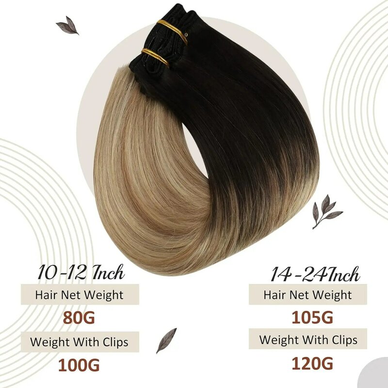 Full Shine Clip em extensões de cabelo para mulheres, cabelo humano, balayage, trama dupla, 120g, 7pcs