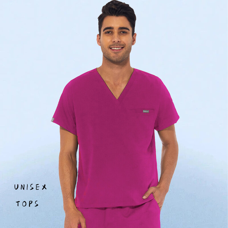 ユニセックス医療看護ユニフォーム、半袖トップス、男性用シャツ、単色ジョガーブラウス、医師の作業服、高品質