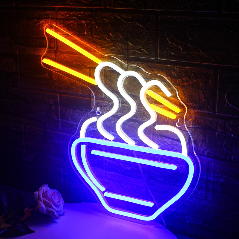 Letrero de neón de fideos para decoración de pared, luz LED acrílica USB, decoración de pared colgante de tienda de Ramen de comida para fiesta en casa, lámpara de arte con logotipo, decoración de habitación