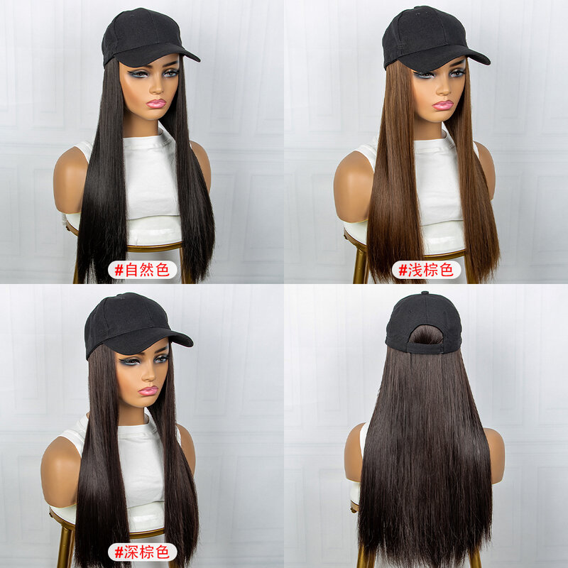 Synthetic Straight Cap Wig 22 Inch Bone Straight Hair Extention With Baseball Cap For Women