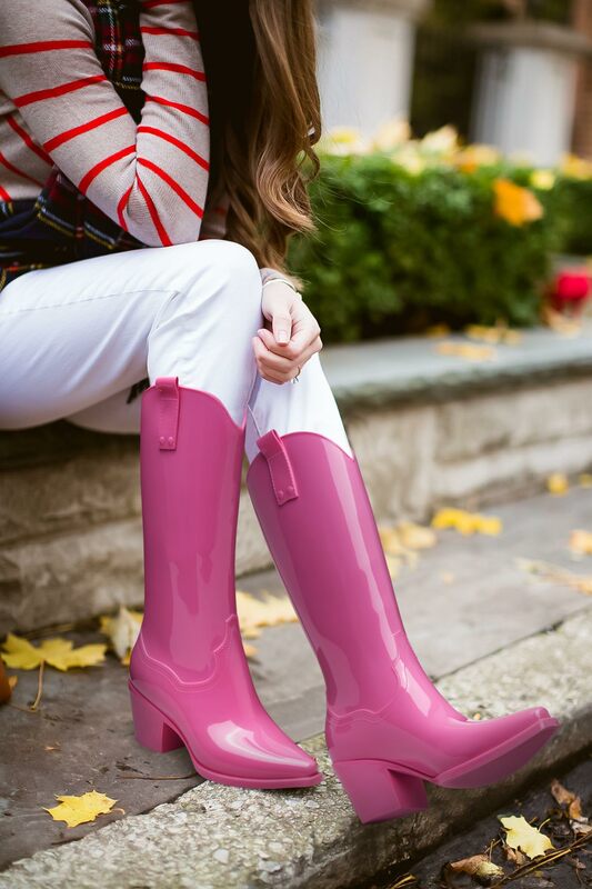 2024 Fashion Wear Outside Spring New Women Rain Pink Cowboy Boots Rubber Boots For Women Chunky Mid Heel Rain Shoes