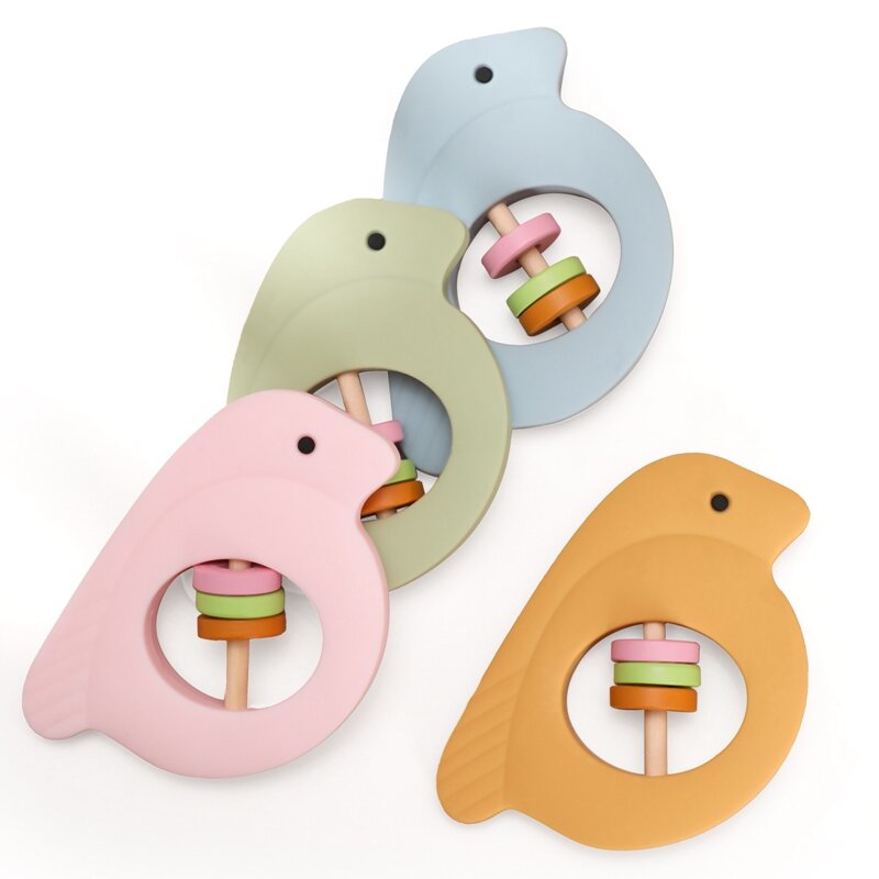 Grzechotki silikonowe w kształcie ptaka grzechotki silikonowe dla noworodków zabawki edukacyjne dla niemowląt zabawki dla noworodków zdrowe gryzaki dla niemowląt