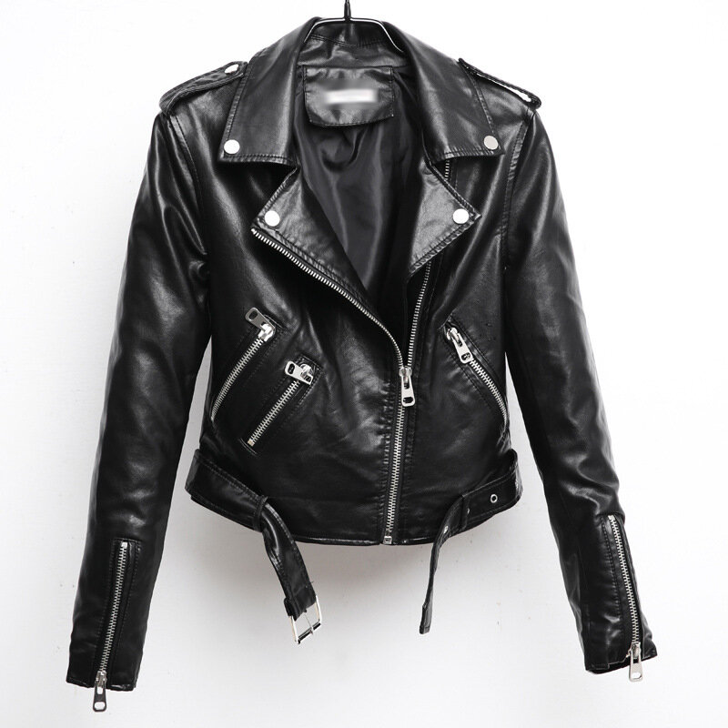 Jaquetas de couro falso para mulheres, prata brilhante, jaquetas de motocicleta PU, casacos de motociclista, roupas de couro macio feminino com cinto, novas