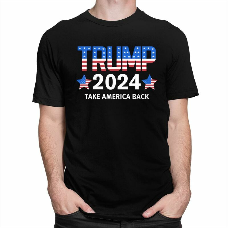 Мужские футболки с изображением Трампа 2024, футболки из чистого хлопка, Американская футболка на спине с коротким рукавом, новинка, футболка, одежда